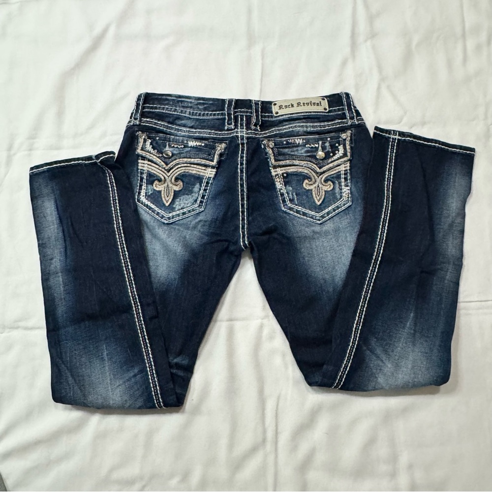 Rock Revival Dark Blue Jeans with Embroidered Pockets